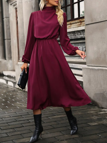 Mock Neck Lantern Sleeve Dress