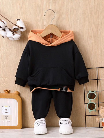 Baby Letter Patched Kangaroo Pocket 2 In 1 Hoodie & Sweatpants