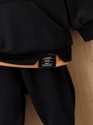 Baby Letter Patched Kangaroo Pocket 2 In 1 Hoodie & Sweatpants