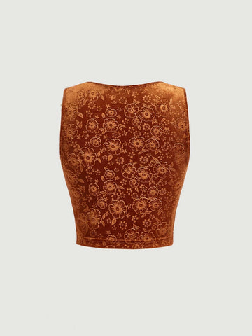 MOD Floral Jacquard Sweetheart Neck Tank Top