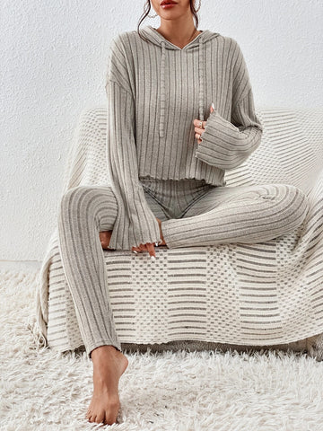Drop Shoulder Drawstring Hoodie & Leggings