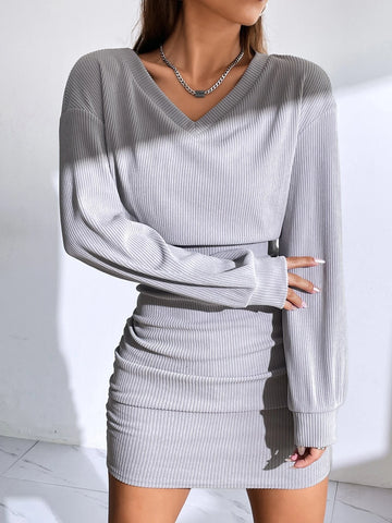 Drop Shoulder Ruched Bodycon Dress