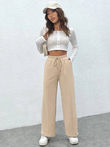 PETITE Drawstring Waist Solid Sweatpants