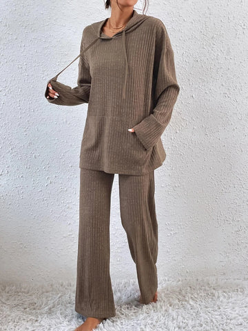 Drop Shoulder Hoodie & Rib Knit Pants