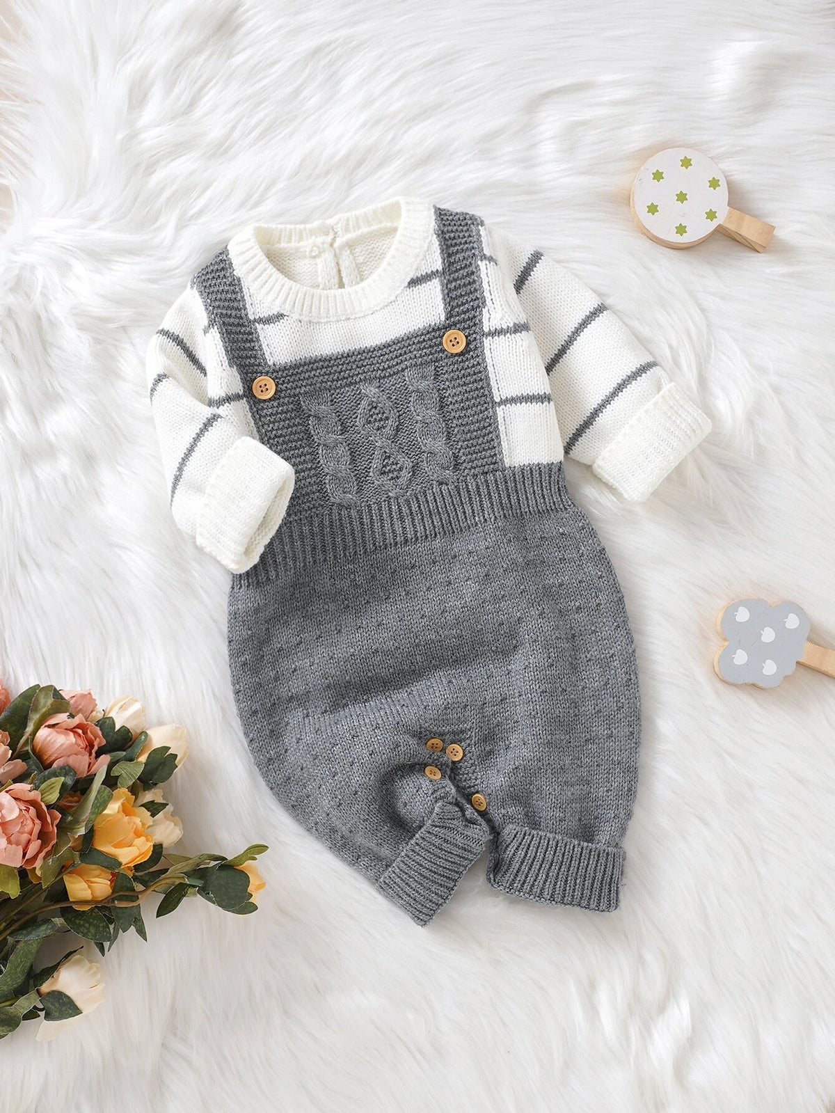 Baby Striped Pattern 2 In 1 Knit Jumpsuit