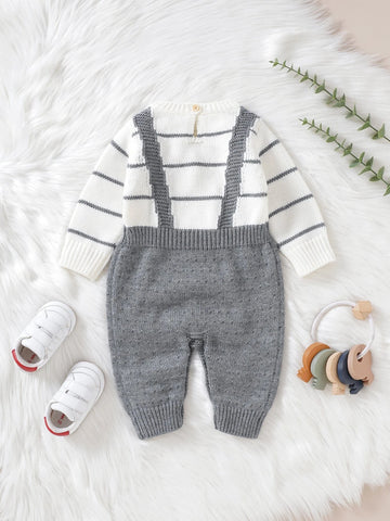 Baby Striped Pattern 2 In 1 Knit Jumpsuit