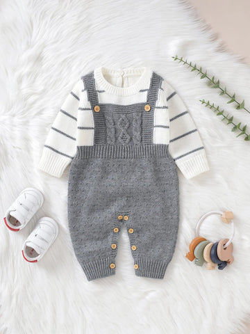 Baby Striped Pattern 2 In 1 Knit Jumpsuit