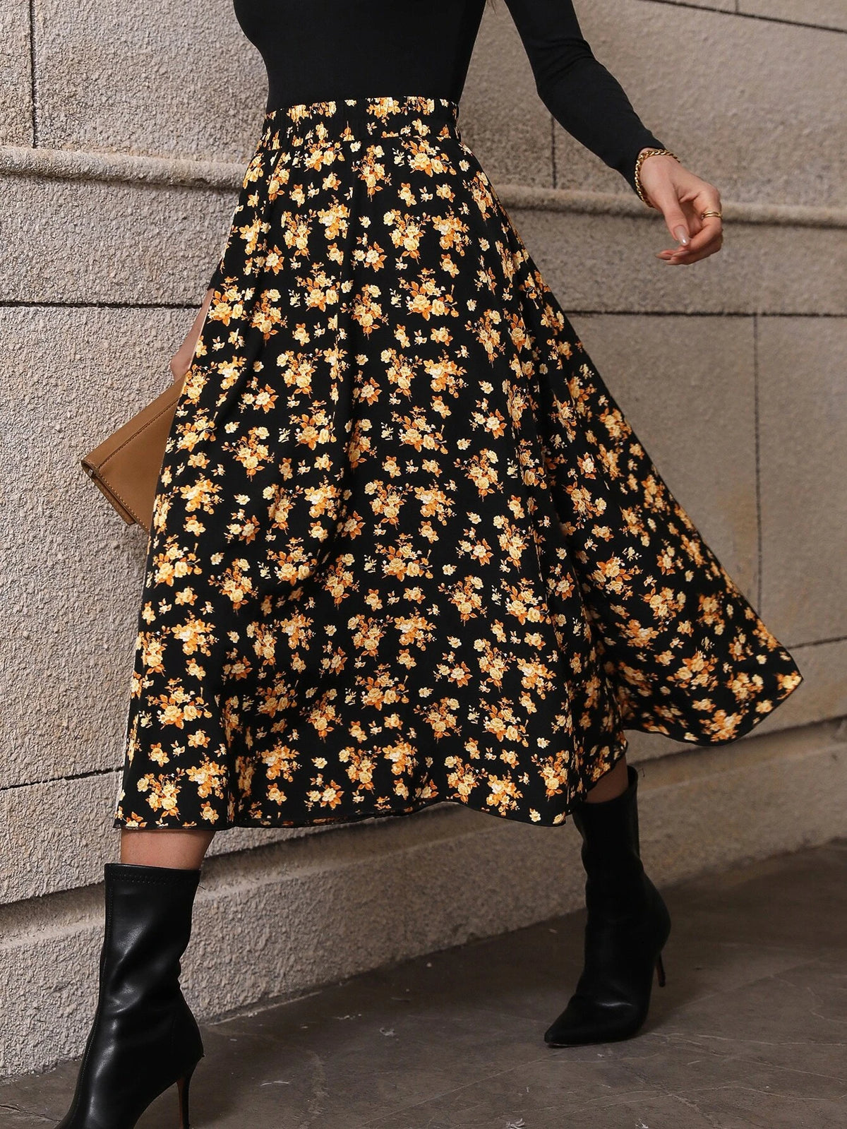 Floral Print Flare Skirt