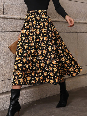 Floral Print Flare Skirt