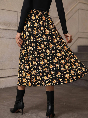 Floral Print Flare Skirt