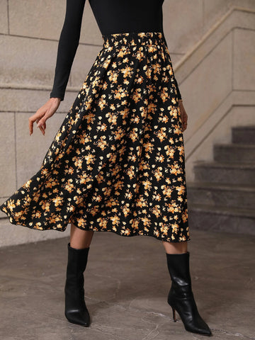 Floral Print Flare Skirt