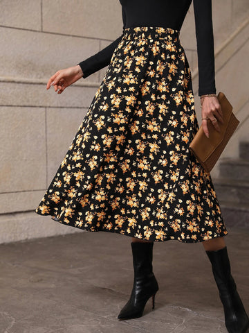 Floral Print Flare Skirt