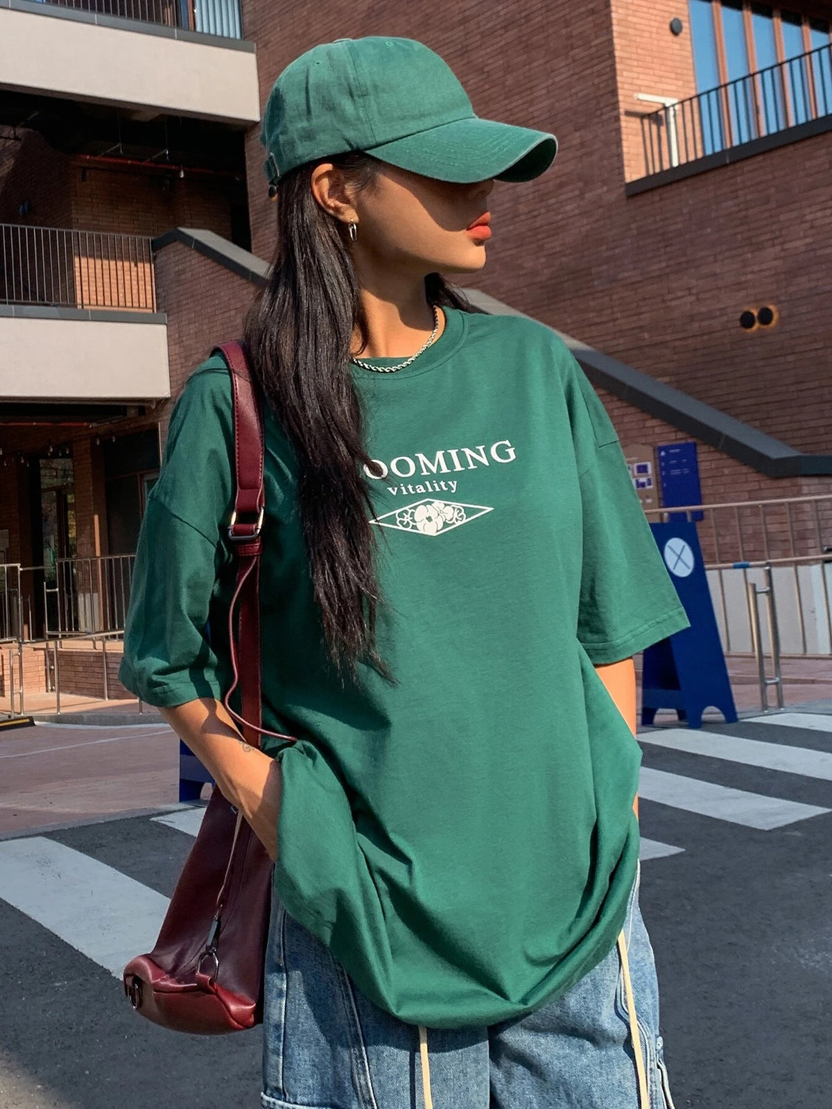 DAZY Mountain & Letter Graphic Drop Shoulder Tee