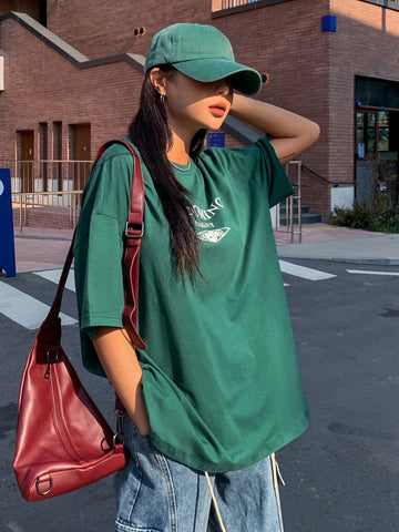 DAZY Mountain & Letter Graphic Drop Shoulder Tee