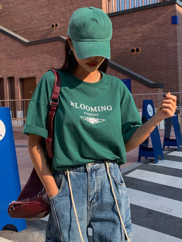 DAZY Mountain & Letter Graphic Drop Shoulder Tee