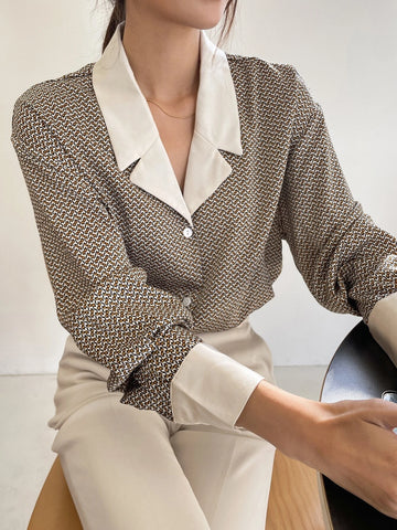 DAZY Allover Print Lapel Neck Drop Shoulder Shirt