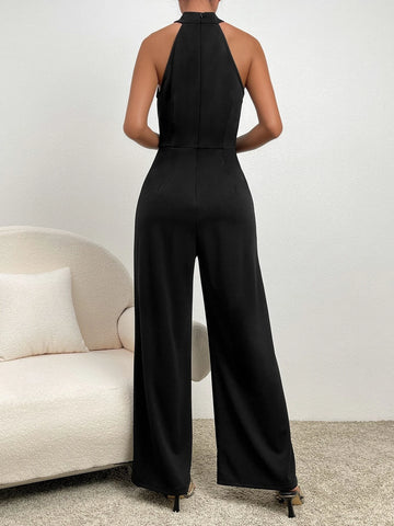 Zipper Back Halter Neck Wide Leg Jumpsuit