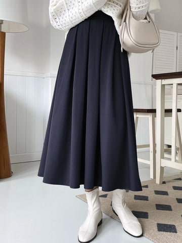 DAZY Solid Fold Pleated Skirt