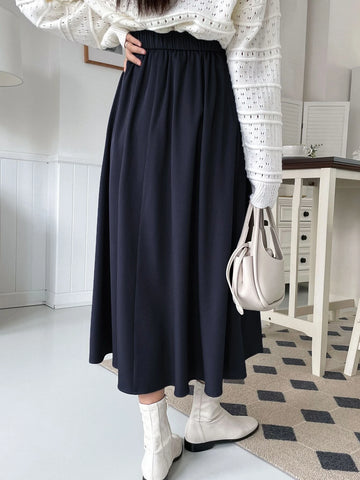 DAZY Solid Fold Pleated Skirt