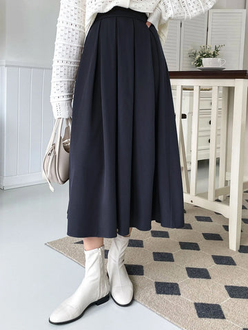 DAZY Solid Fold Pleated Skirt