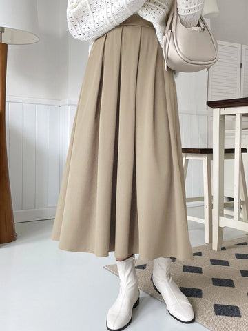 DAZY Solid Fold Pleated Skirt
