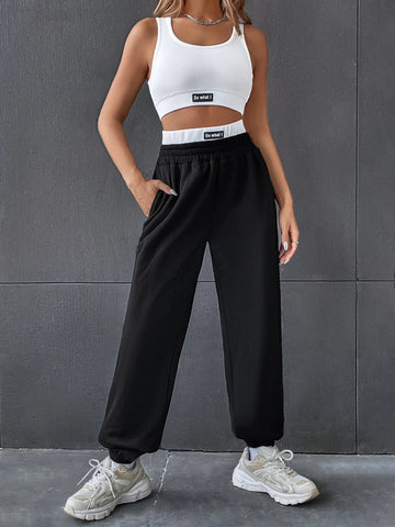 Slogan Patched Tank Top & Sweatpants