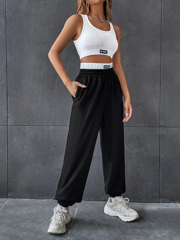 Slogan Patched Tank Top & Sweatpants