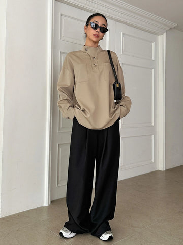 DAZY Half Button Drop Shoulder Blouse