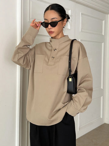 DAZY Half Button Drop Shoulder Blouse