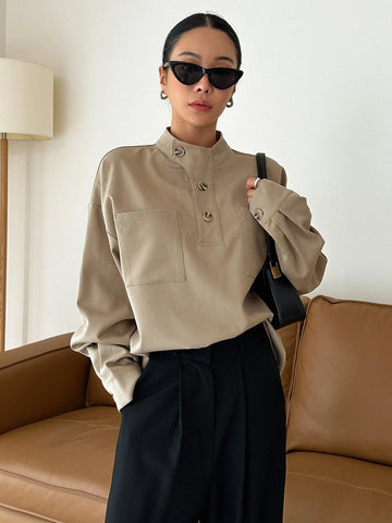 DAZY Half Button Drop Shoulder Blouse