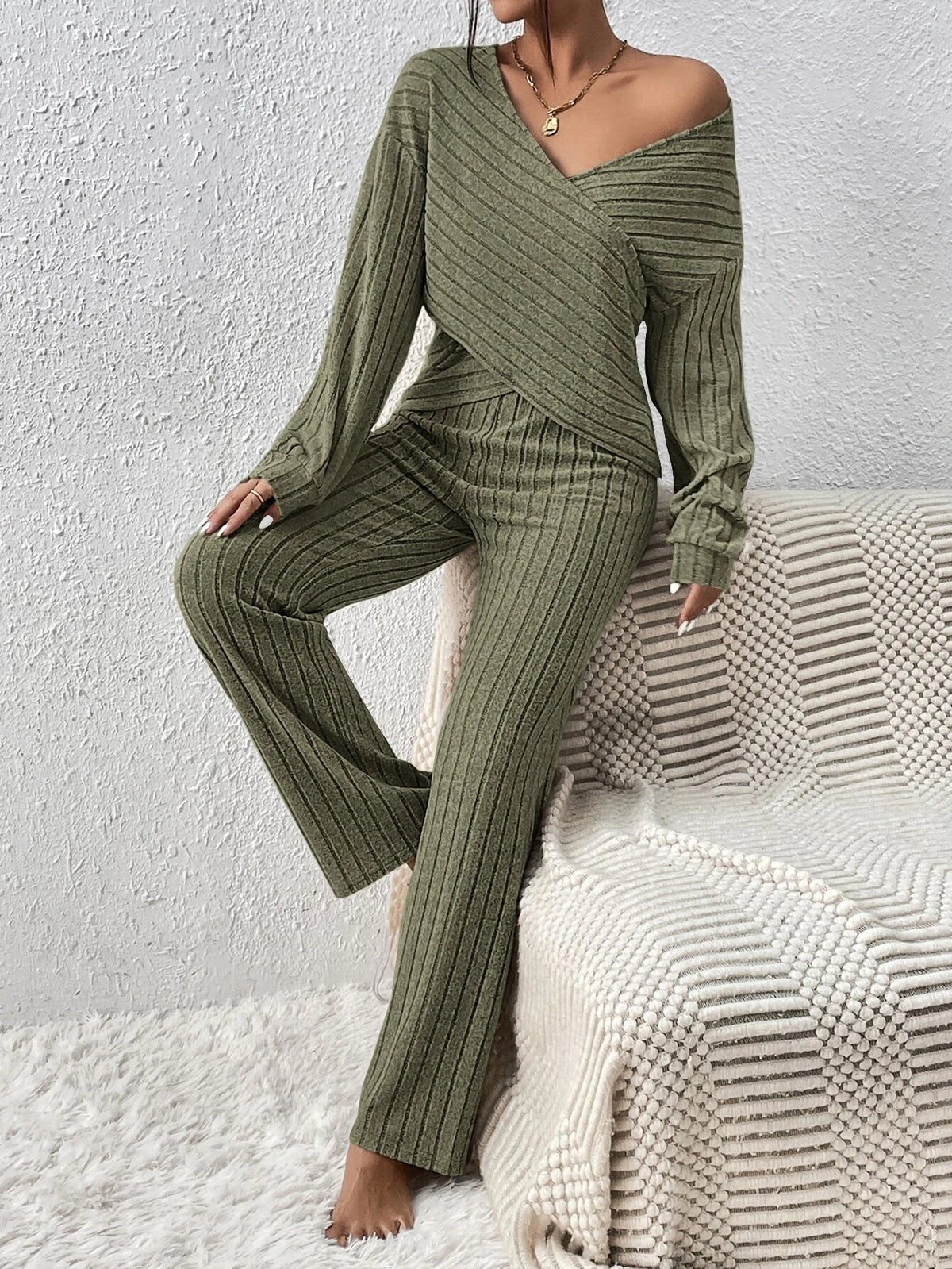 Drop Shoulder Wrap Cross Top & Pants