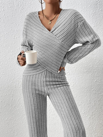 Drop Shoulder Wrap Cross Top & Pants