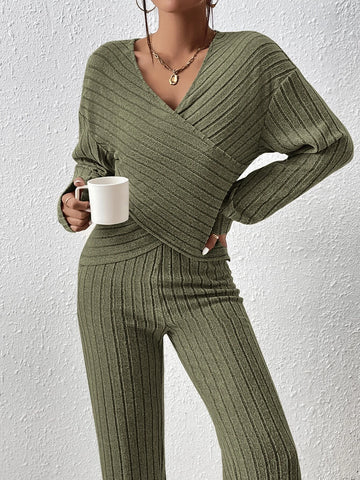 Drop Shoulder Wrap Cross Top & Pants