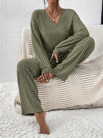 Drop Shoulder Wrap Cross Top & Pants