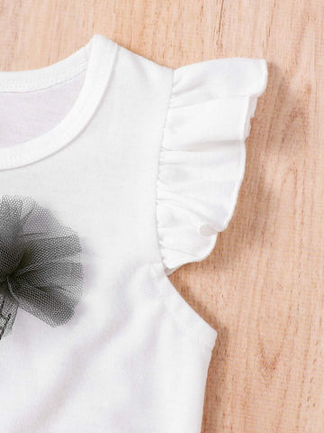 Baby Butterfly Sleeve Tee & Ruffle Trim Bow Front Overall Shorts