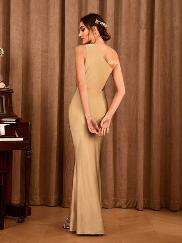 One Shoulder Contrast Sequin Mermaid Hem Formal Dress