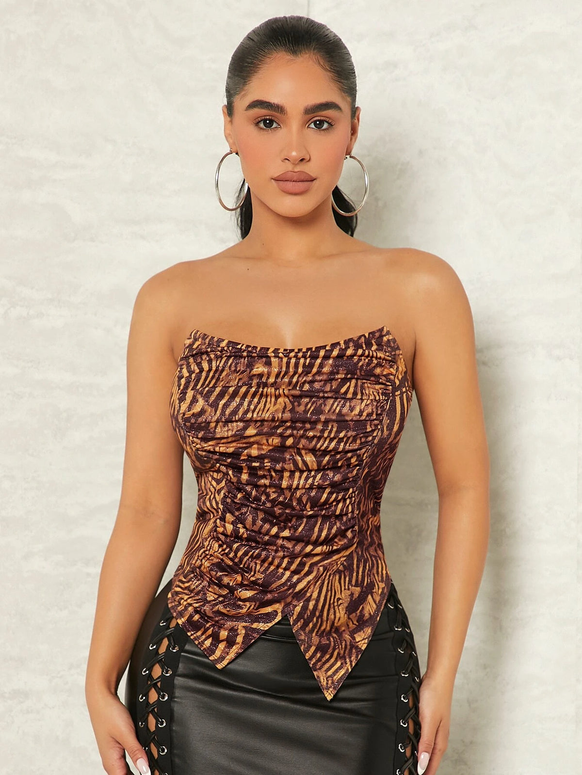 SXY Zebra Striped Asymmetrical Hem Tube Top