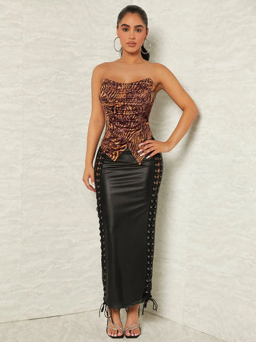 SXY Zebra Striped Asymmetrical Hem Tube Top