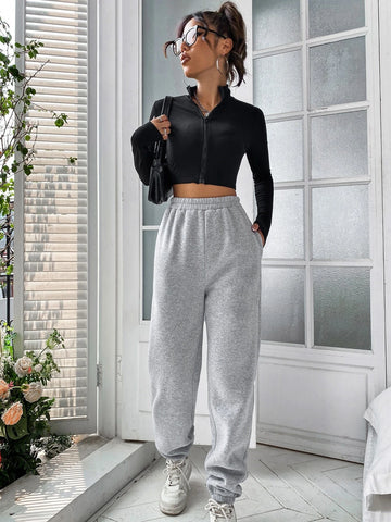 Elastic Waist Slant Pocket Sweatpants