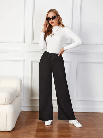 Elastic Waist Wide Leg Jeans