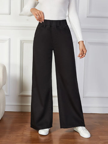 Elastic Waist Wide Leg Jeans