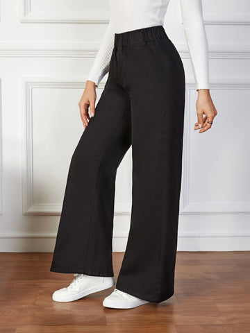 Elastic Waist Wide Leg Jeans