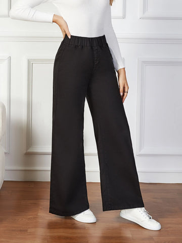 Elastic Waist Wide Leg Jeans