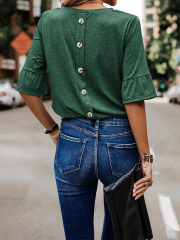 Button Back Flounce Sleeve Tee