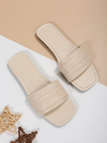 Linen Single Band Slide Sandals