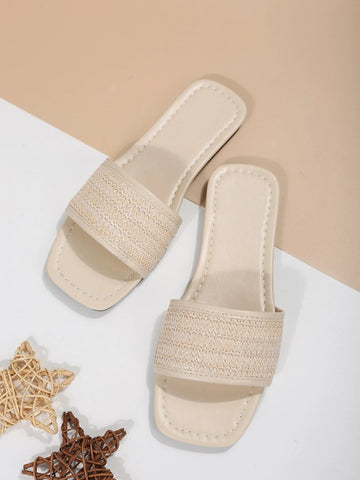 Linen Single Band Slide Sandals