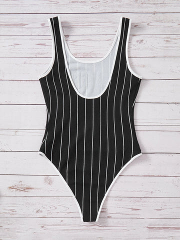 Striped & Letter Graphic Tank Bodysuit