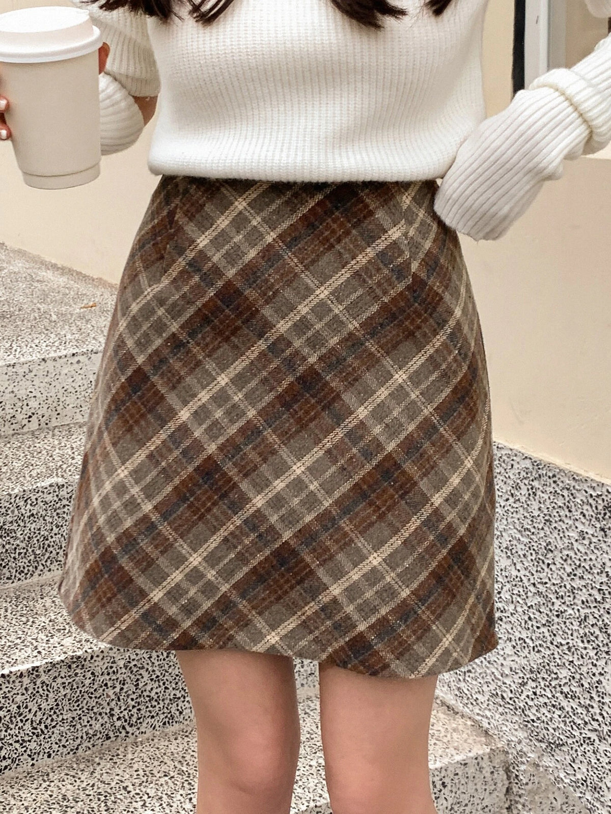 DAZY Plaid Print Zip Back Skirt