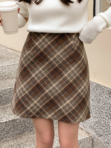 DAZY Plaid Print Zip Back Skirt