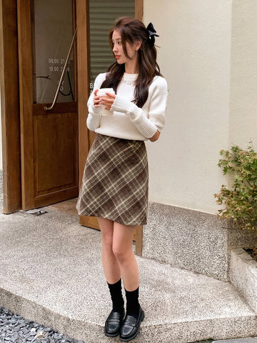 DAZY Plaid Print Zip Back Skirt